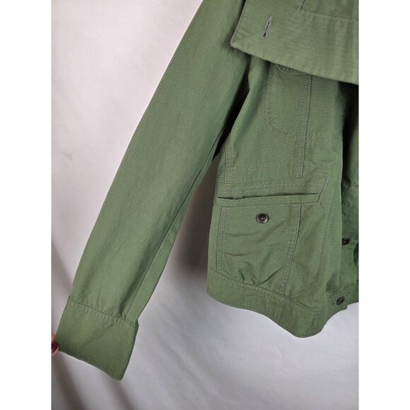 Eddie Bauer Ripstop Women's Jacket Size Large Green Cropped Military Coat - Picture 13 of 16